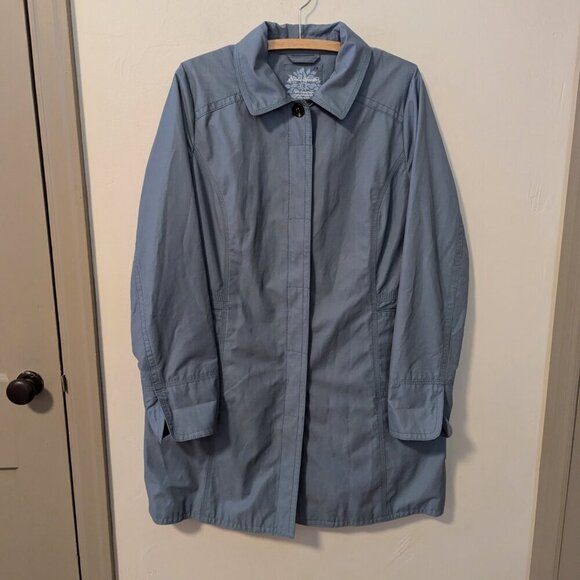 Eddie Bauer Trench Rain Coat Weatheredge Long Knee Length Blue Size Large - Picture 3 of 8